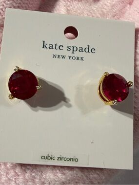 kate spade Kids Gold-Tone Stud Earrings with Bright Red Stones